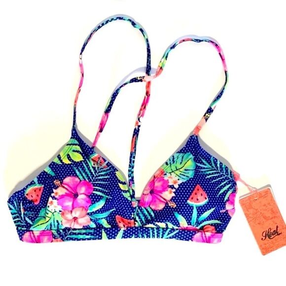 Heat Swimwear Sweet Escape Tropical Cross Back Triangle Bikini Top Size Small - Picture 2 of 13